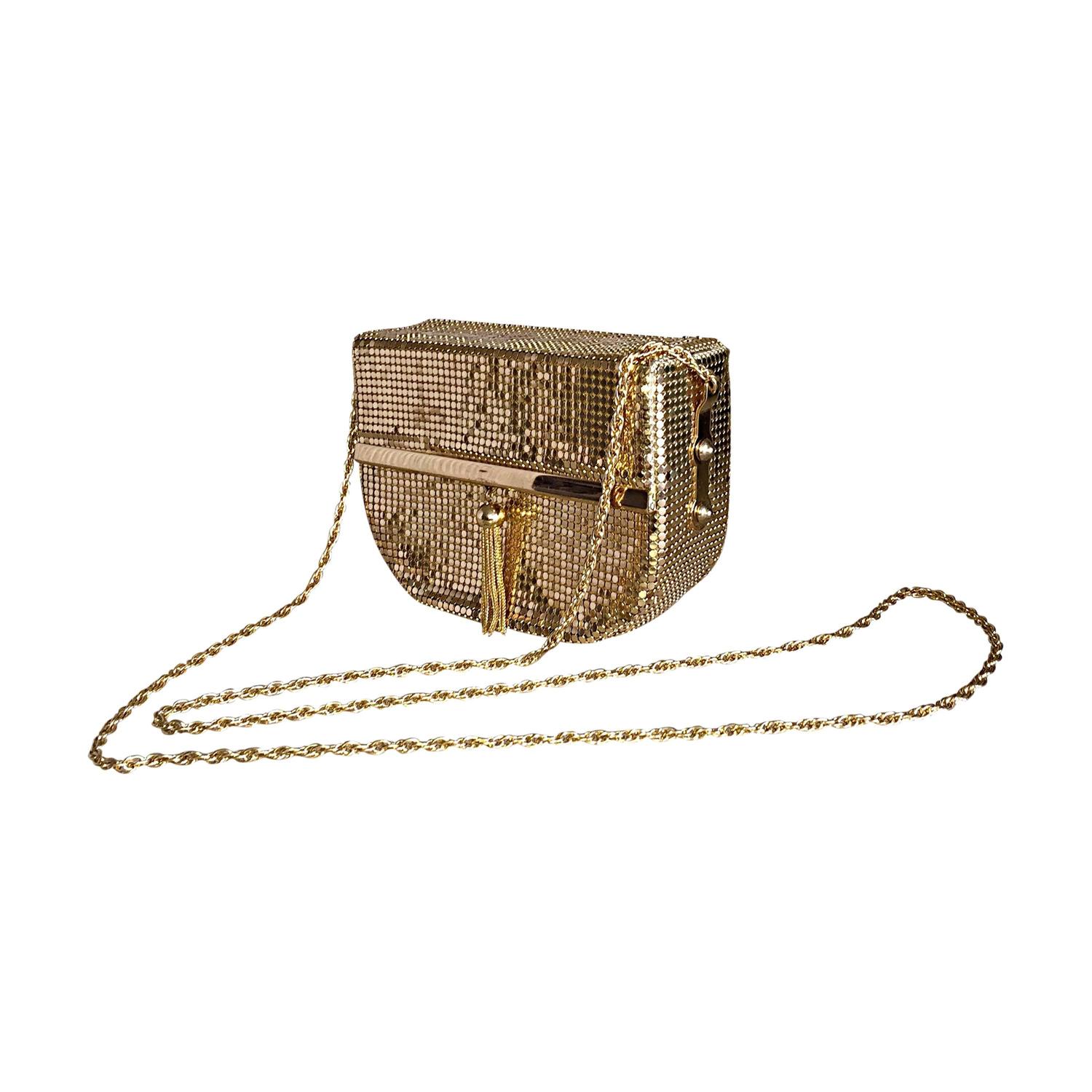 1980s Vintage Oroton Gold Chain Mail Metal Mesh Tassel Box Bag Purse ...