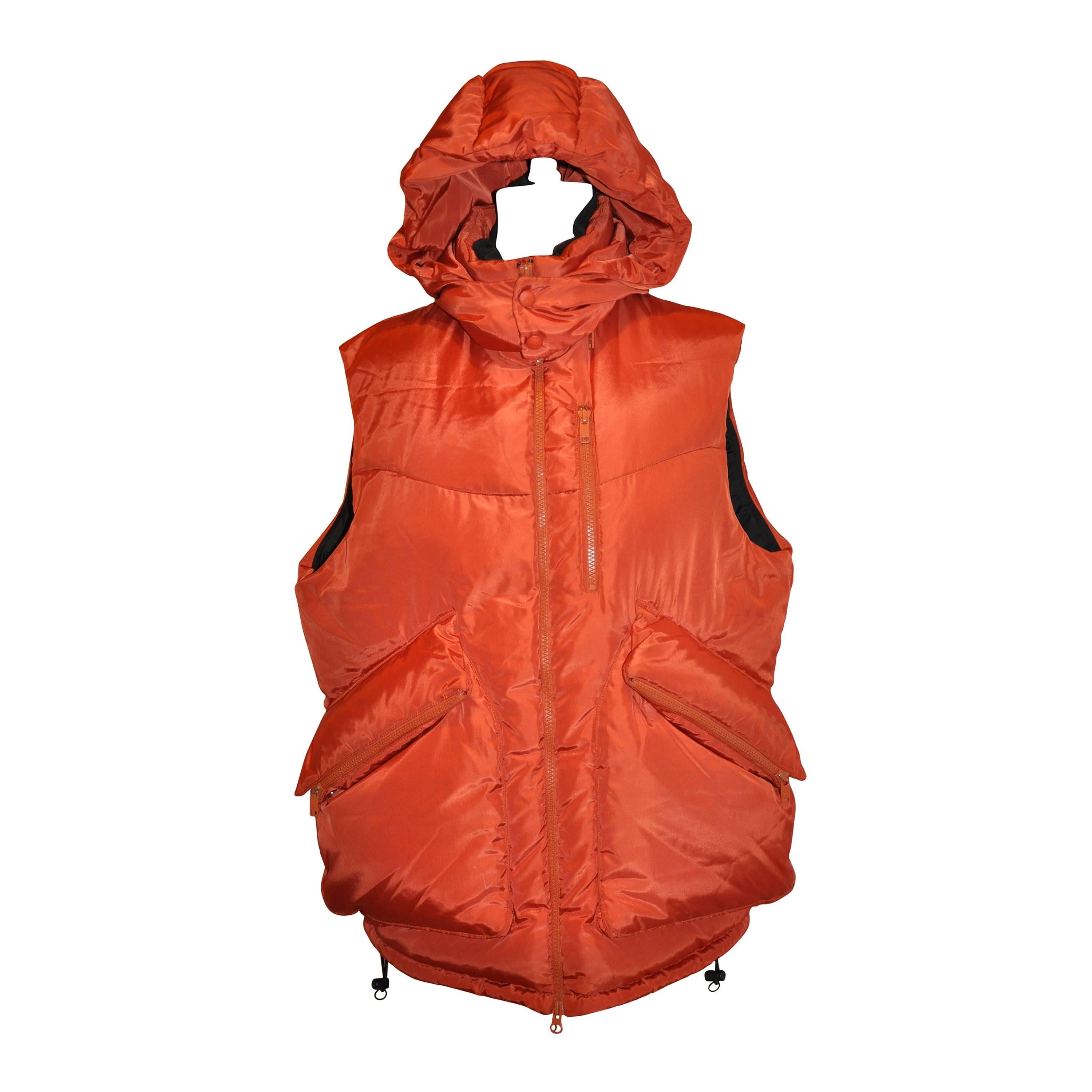 Y-3 Adidas Yoshji Yamamoto Bold Tangerine Down-Filled Men's Hooded Vest For Sale