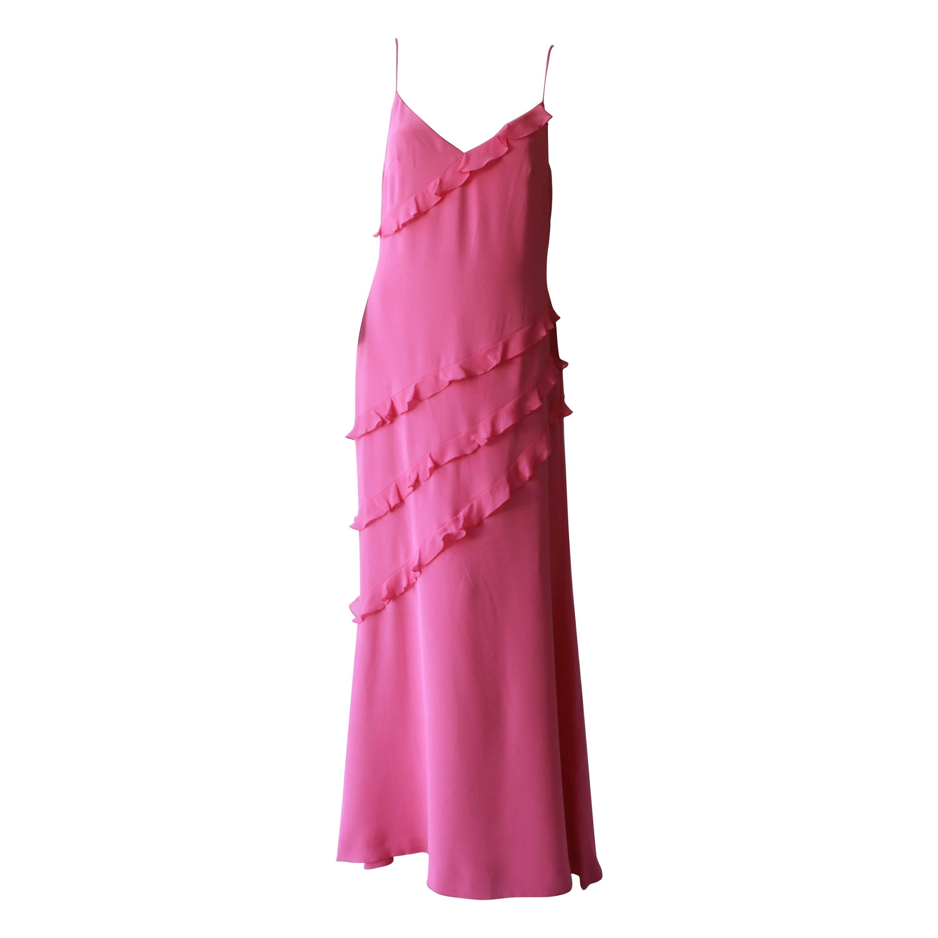 Escada Silk Ruffle Evening Gown 1990's For Sale