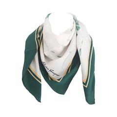 Vintage 1990s Salvatore Ferragamo white and green delphins foulards