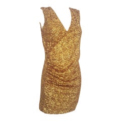2000s Halston Heritage gold sequins embelisshed dress