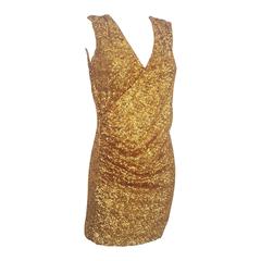 2000s Halston Heritage gold sequins embelisshed dress 8
