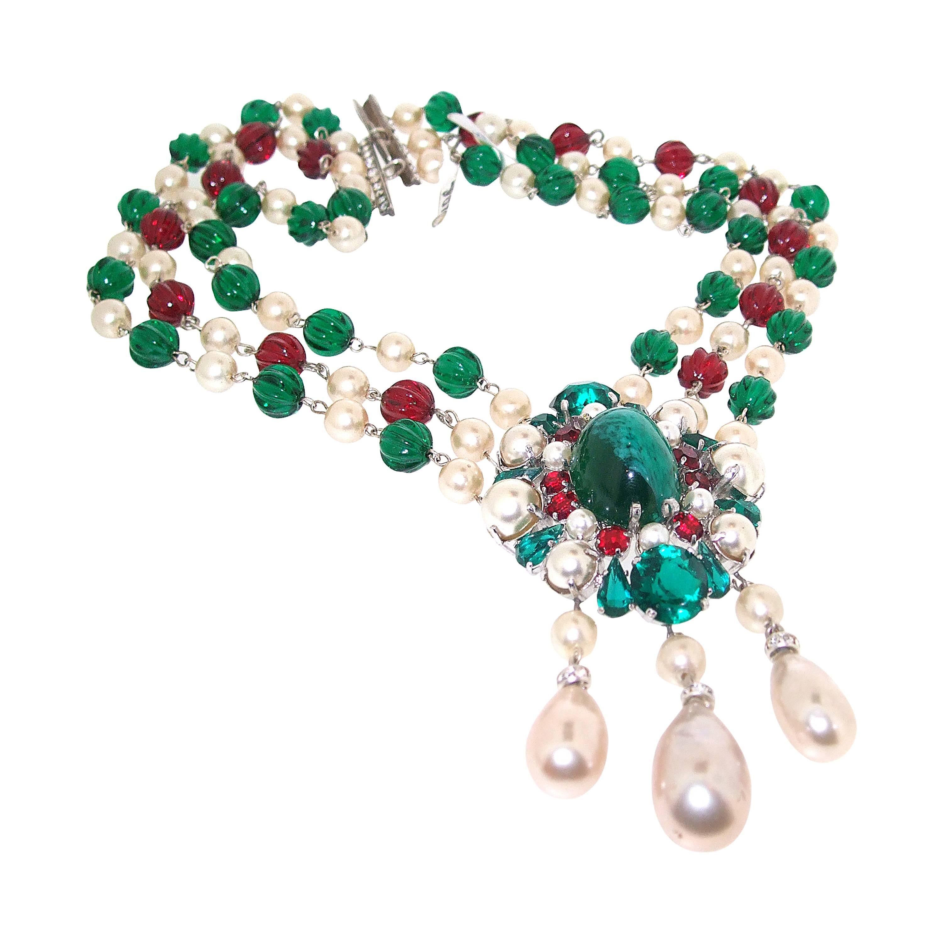 1960s Christian Dior Glass Pearl Necklace For Sale