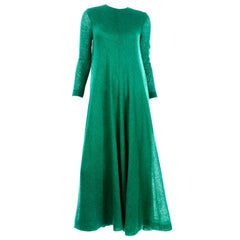 1970s Vintage Green Knit Anne Fogarty Tent Maxi Dress W Long Sleeves