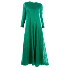 1970s Retro Green Knit Anne Fogarty Tent Maxi Dress W Long Sleeves