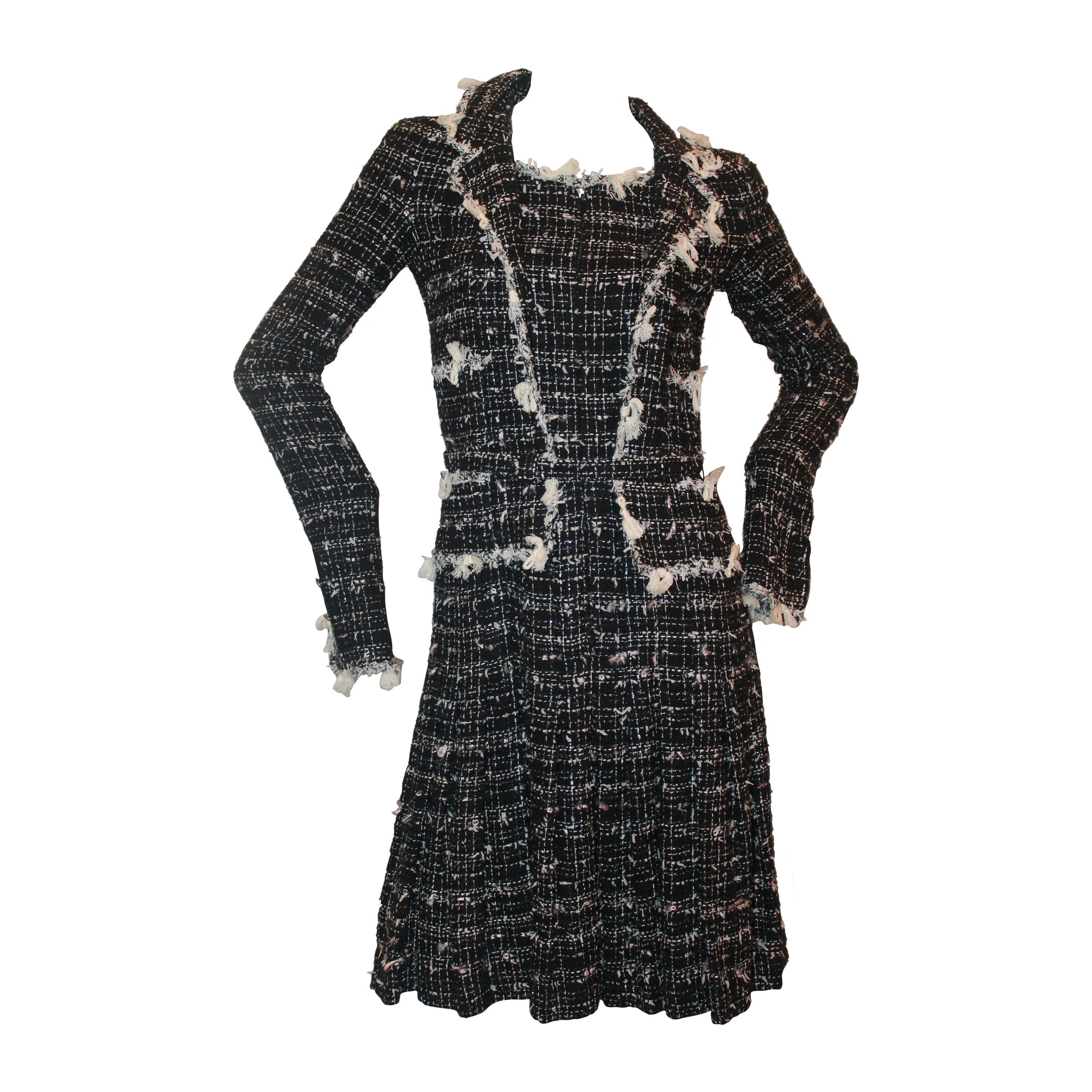 Chanel Black & Ivory Tweed Jacket Style Dress - 38 - Circa 05C