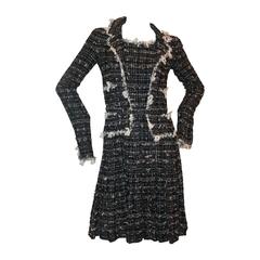 Chanel Black & Ivory Tweed Jacket Style Dress - 38 - Circa 05C