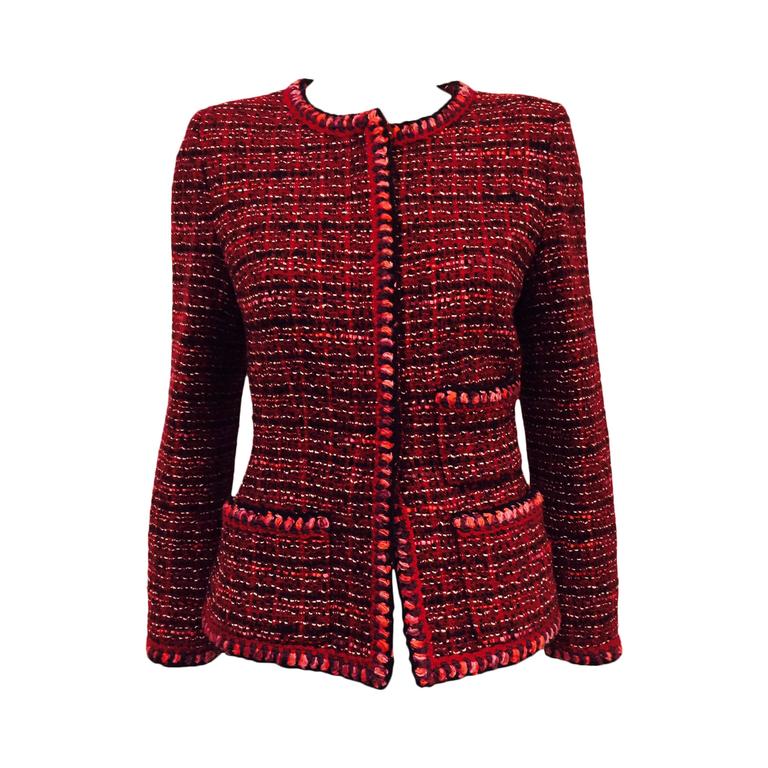 Chanel Fall Cranberry Tweed Jacket For Sale at 1stDibs | chanel red ...