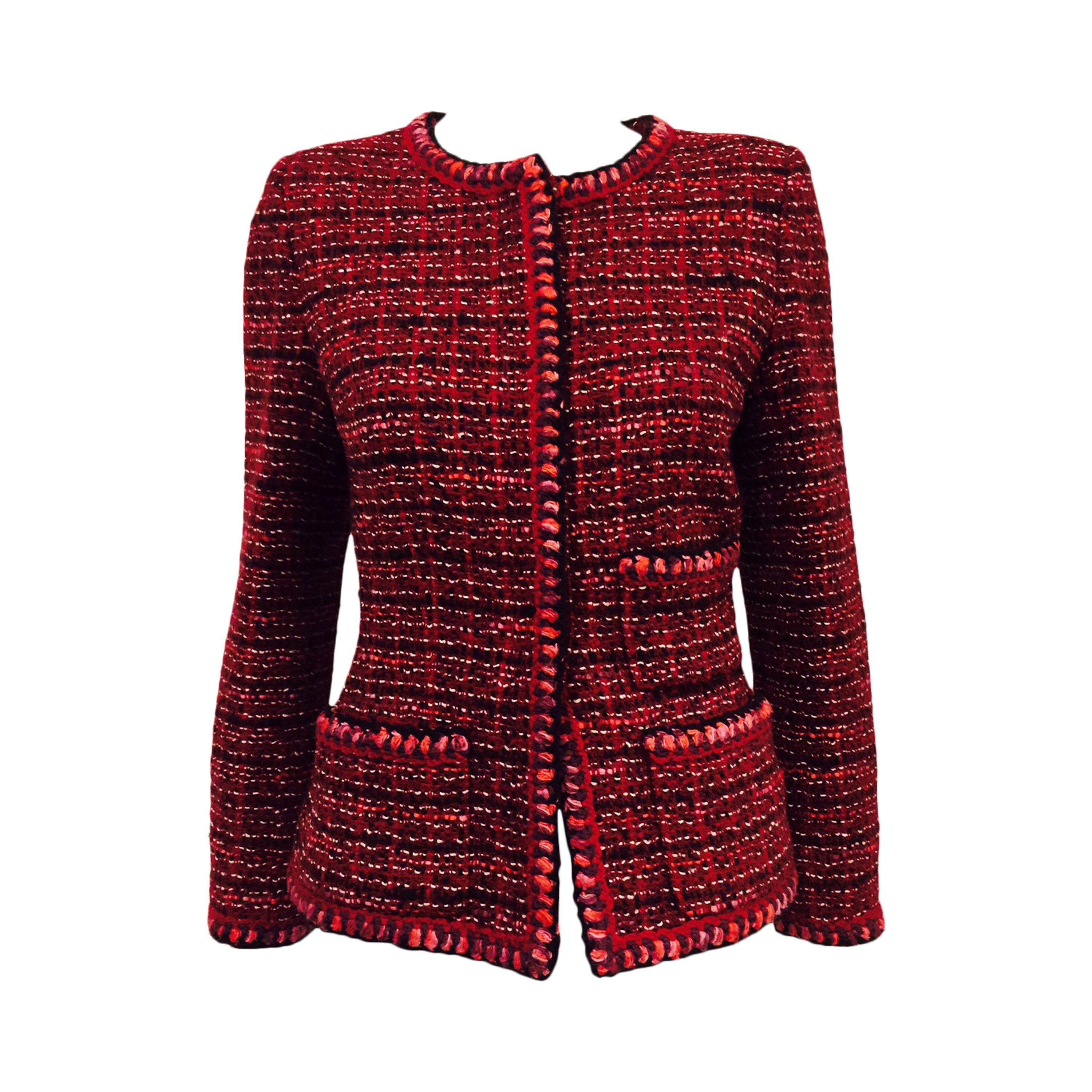 Chanel Fall Cranberry Tweed Jacket  For Sale