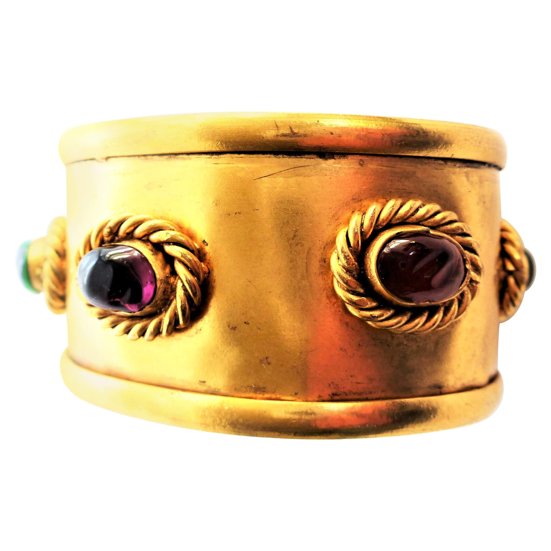 CHANEL/Cuff, open bracelet gold plated with 5 Gripoix glas rosettes 1994 A  For Sale