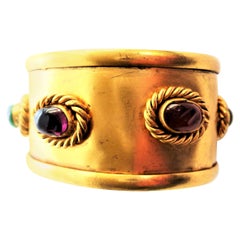 CHANEL/Cuff, open bracelet gold plated with 5 Gripoix glas rosettes 1994 A 