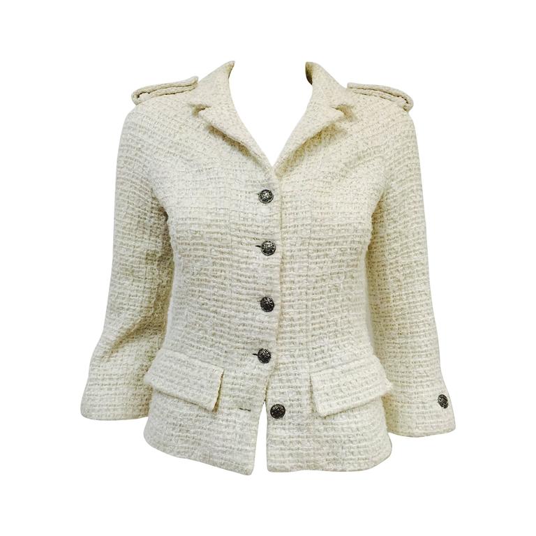 Chanel 2006 Cruise Collection Fitted Ivory Tweed Jacket at 1stDibs