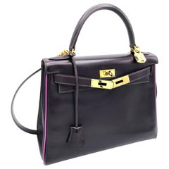 HERMES KELLY BAG box calf 28 cm purple/pink special edition gold hardware 2004  
