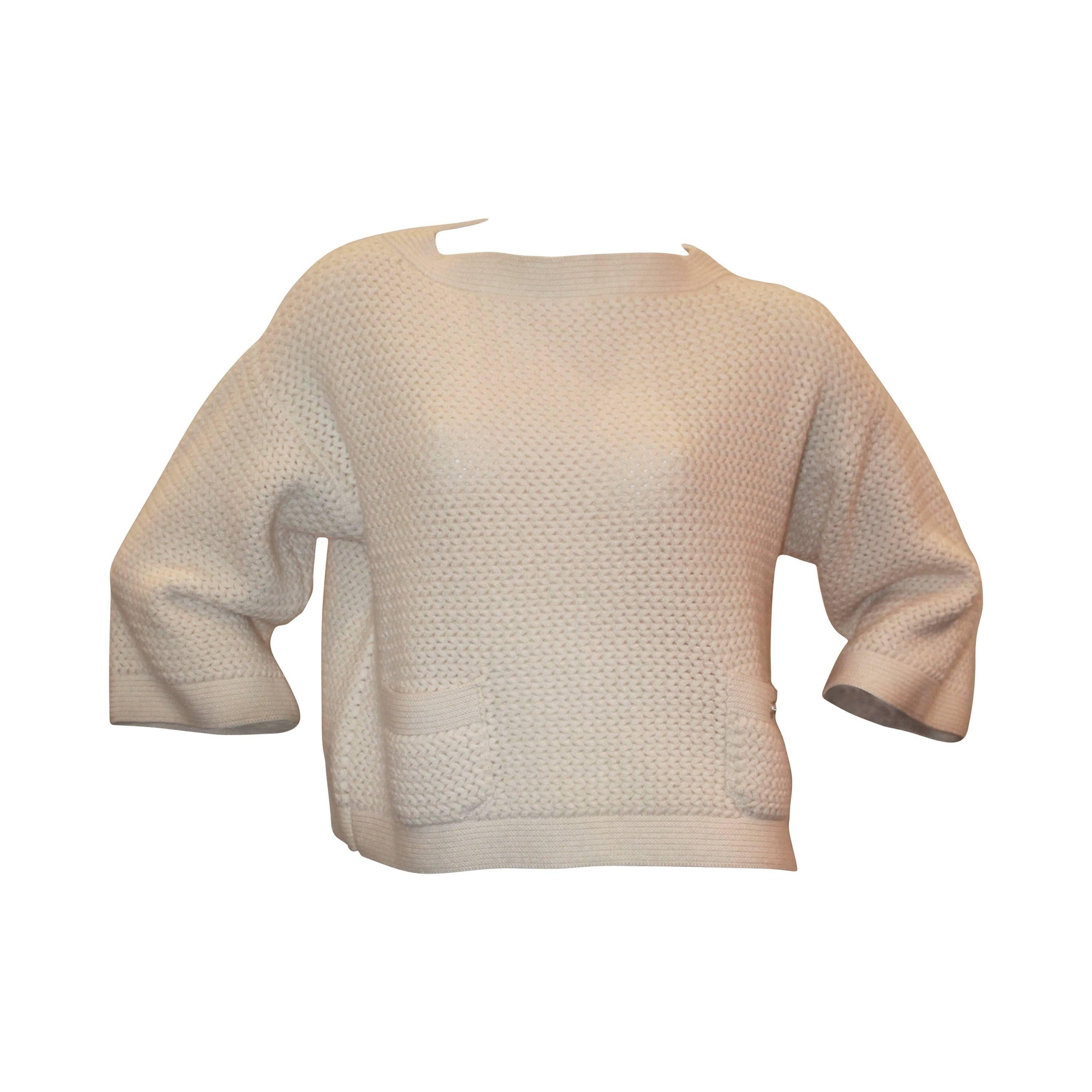 Chanel Ivory Cashmere Oversized Knitted Sweater Top - 2007 - 42