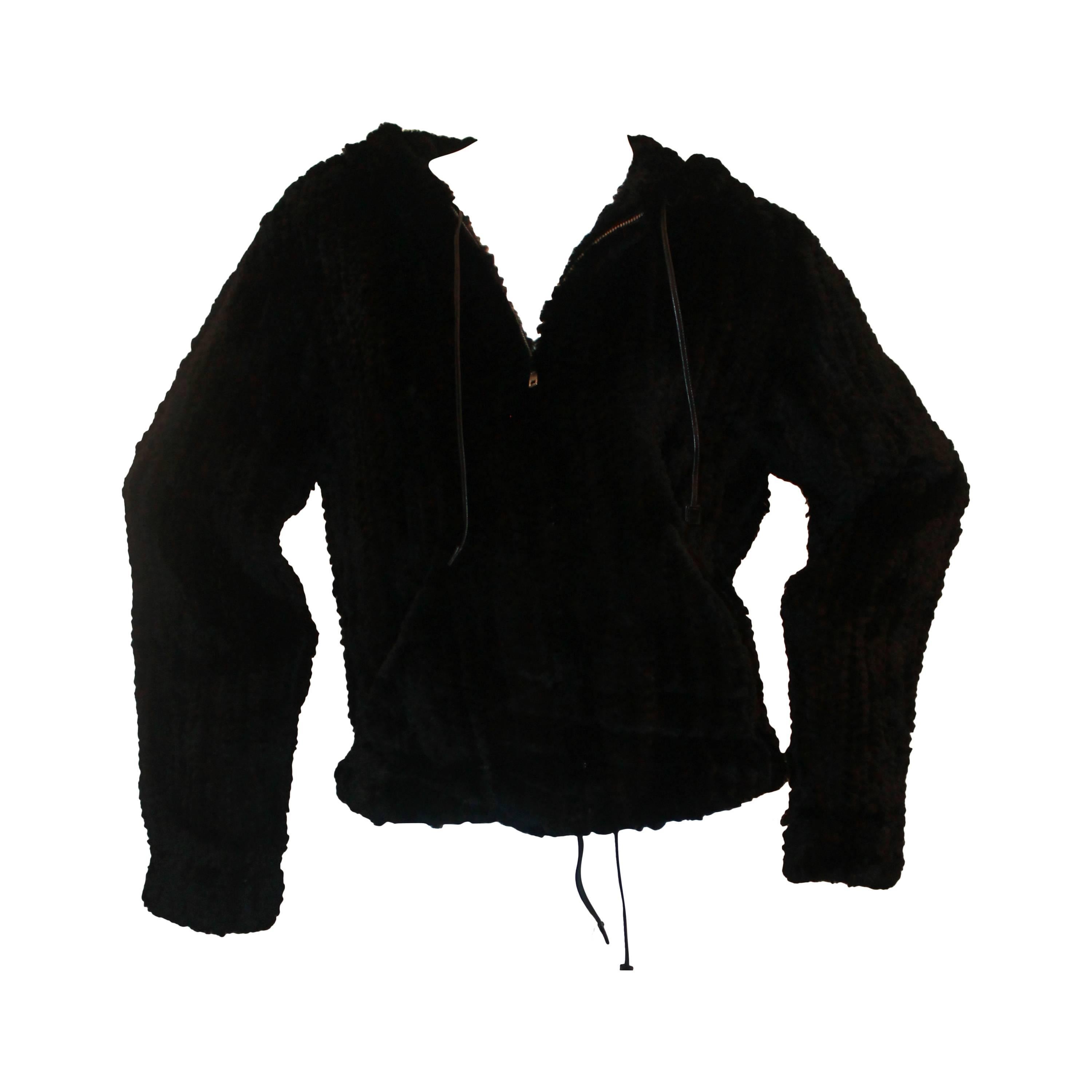 Sonia Rykiel Black Rabbit Knit Fur Zip Up Jacket w/ Hood-Medium - Circa 90's