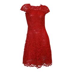 Valentino Red Soutache Lace Dress - Small