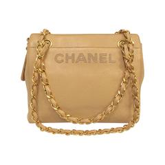 Chanel Tan Caviar Leather Shoulder Bag/Double Leather Woven Chain Straps