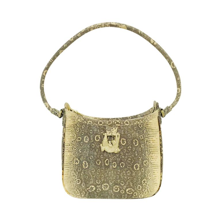 Barry Kieselstein Cord Ring Lizard Shoulder Bag With Alligator Barry Kieselstein Cord Ring Lizard Shoulder Bag With Alligator Embellishment For