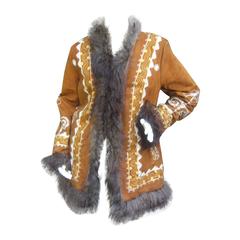 Manteau brodé en daim véritable afghan c 1970