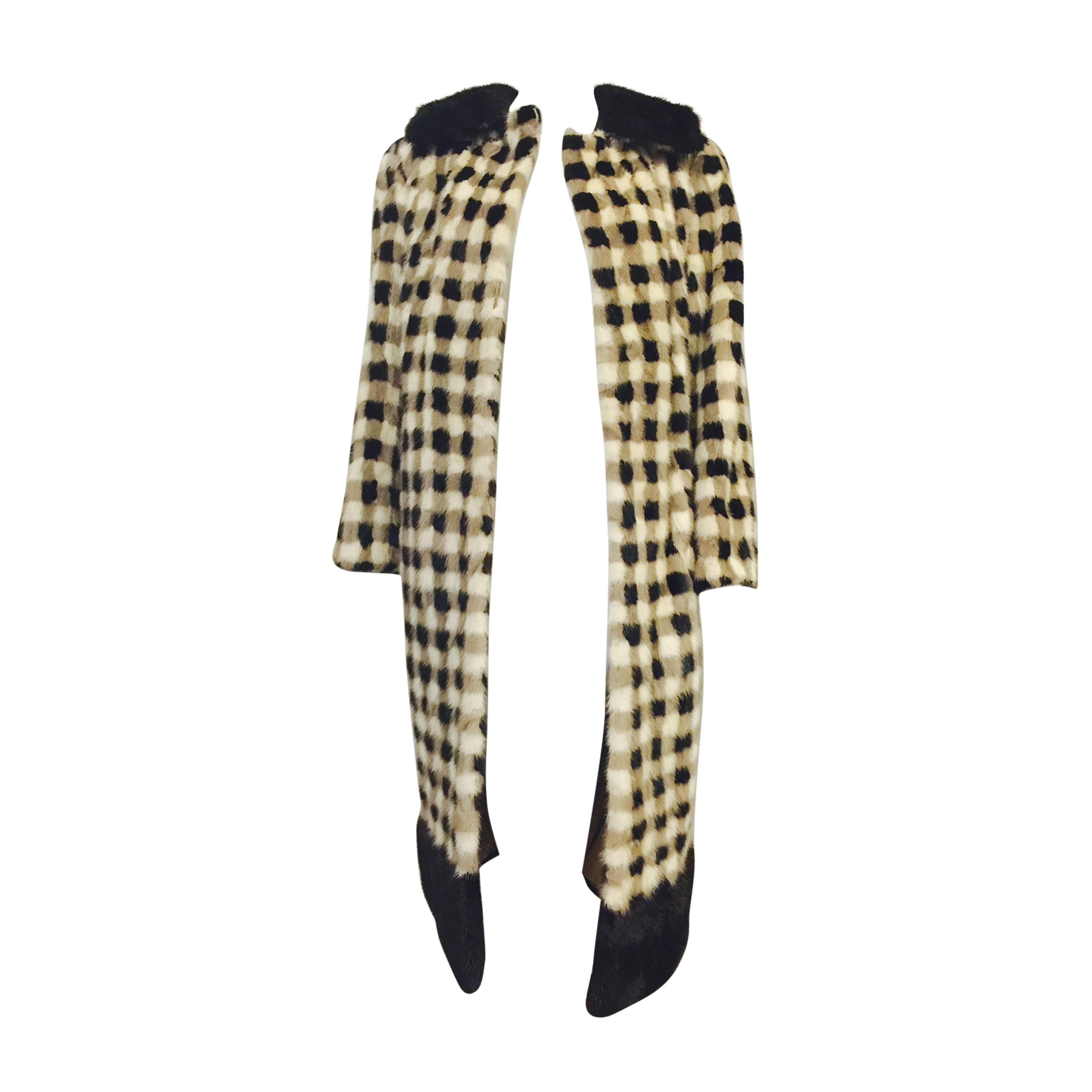 Vintage Burdines Checkerboard Mink Coat/Brown Mink Collar and Deep Hem For Sale