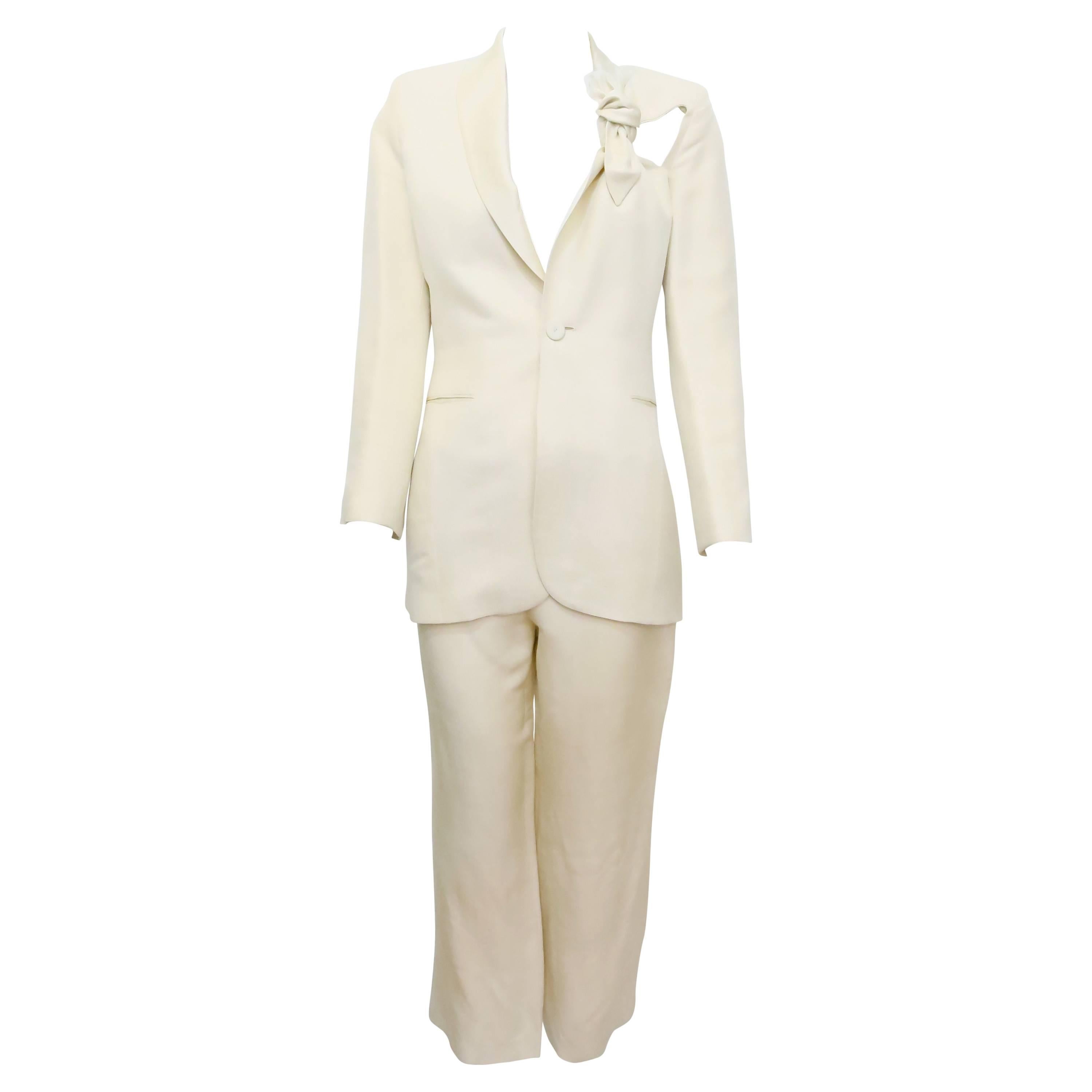 1990s Jean Paul Gaultier Femme Cream Cut-Out Suit