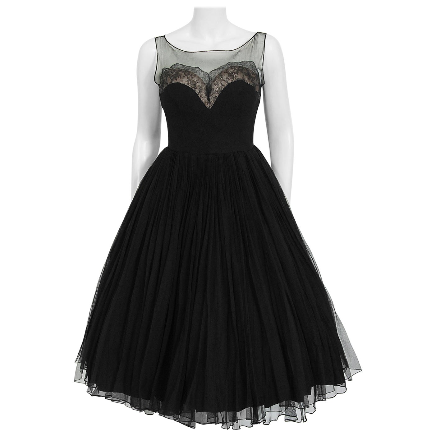 Vintage 1950's Harvey Berin Black Silk Lace Illusion Strapless Dress ...