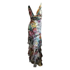 Valentino Romantic Tulip Print Silk Chiffon Tiered Dress