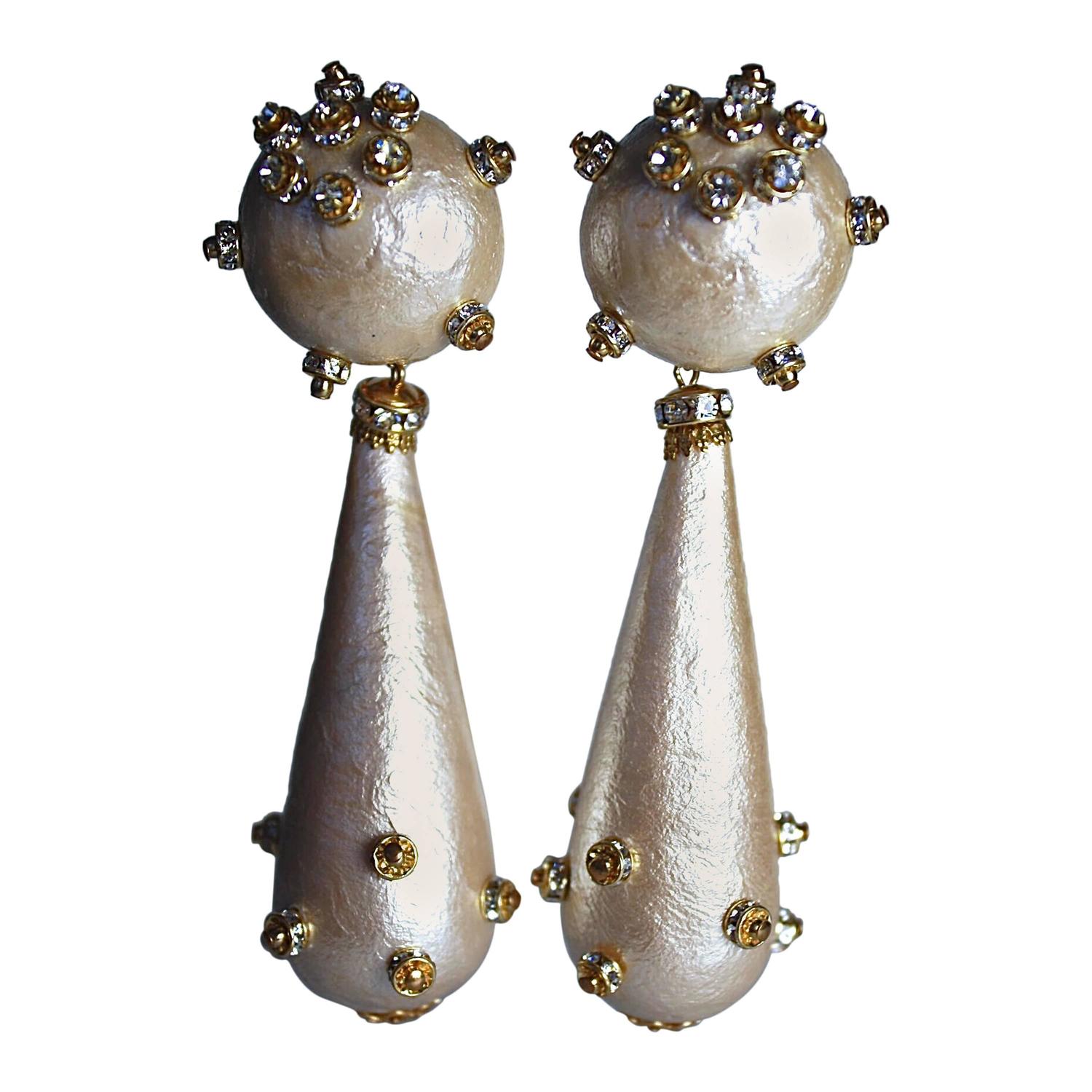 Francoise Montague Cotton Pearl And Crystal Clip Earrings For Francoise Montague Cotton Pearl And Crystal Clip Earrings For At 1stdibs