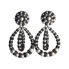 Francoise Montague Glass Pearl and Swarovski Crystal Lolita Clip Earrings