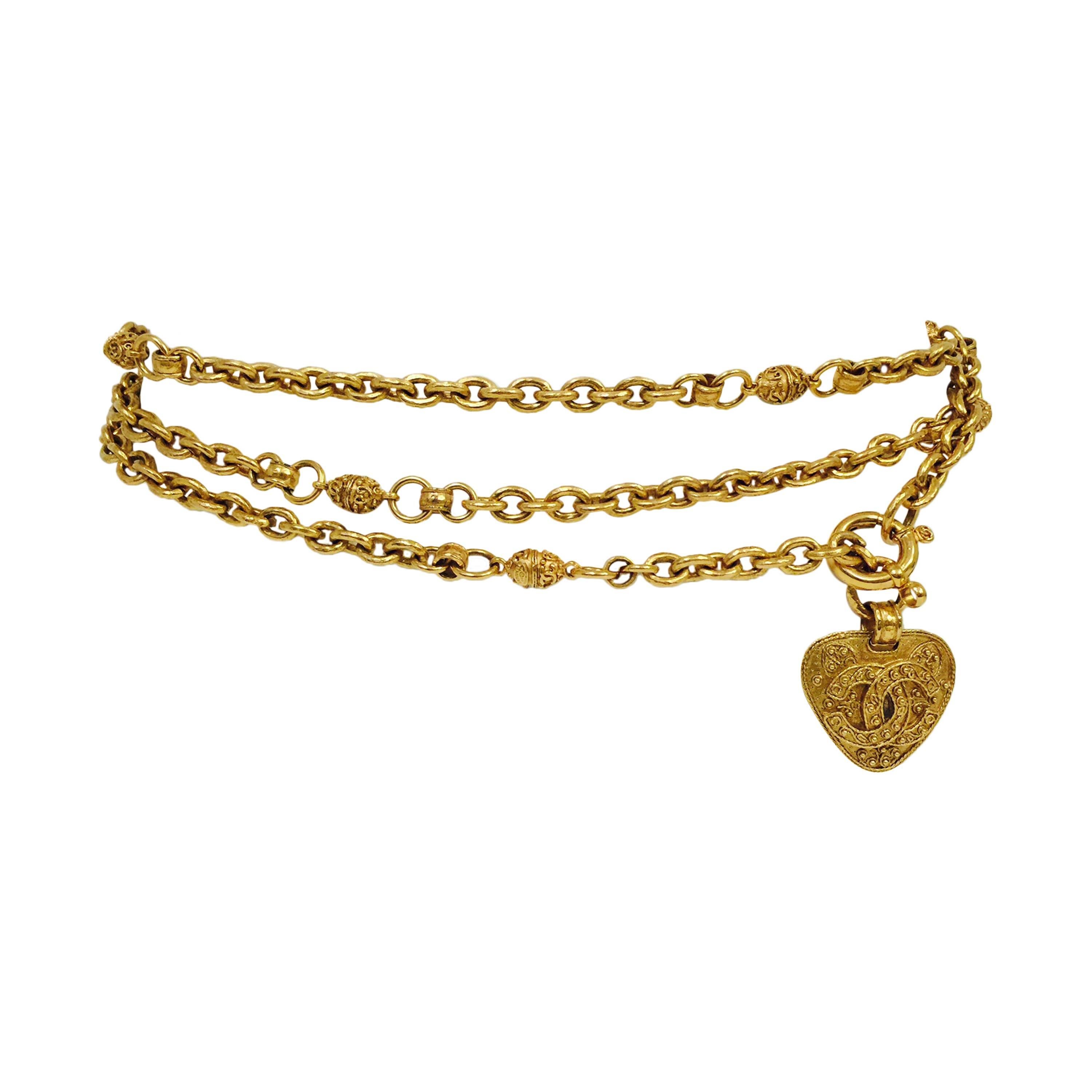 Chanel Gold Tone Chain Belt With Heart 