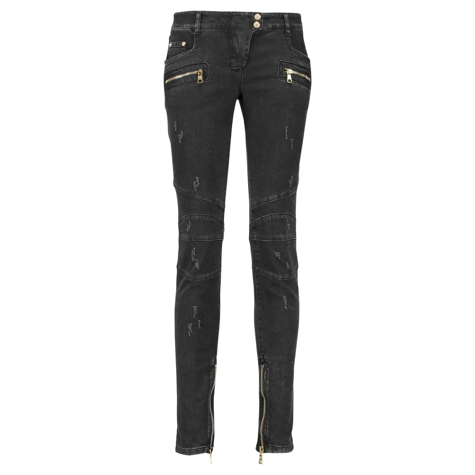Balmain Green Patterned Lace Up Detail Flare Jeans For Sale at 1stDibs