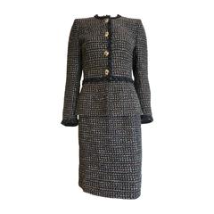 1980's CHANEL BOUTIQUE Metallic tweed evening skirt suit