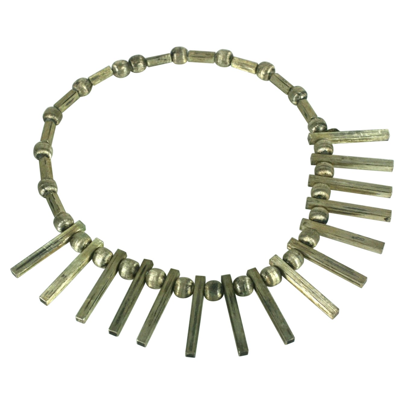 Modernist Mexican Sterling Spoke Necklace For Sale