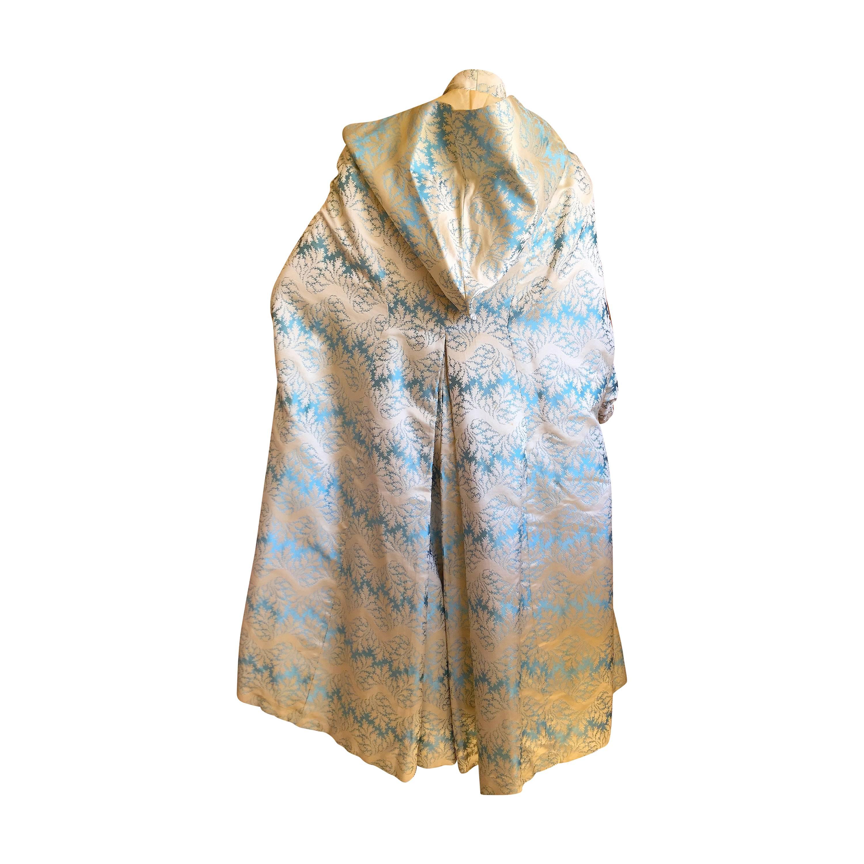 Fine French Silk Brocade 19th Century Summer Hooded Outing Cloak  For Sale