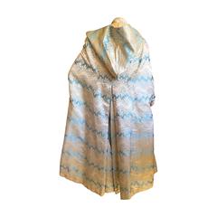 Fine French Silk Brocade 19th Century Summer Hooded Outing Cloak 