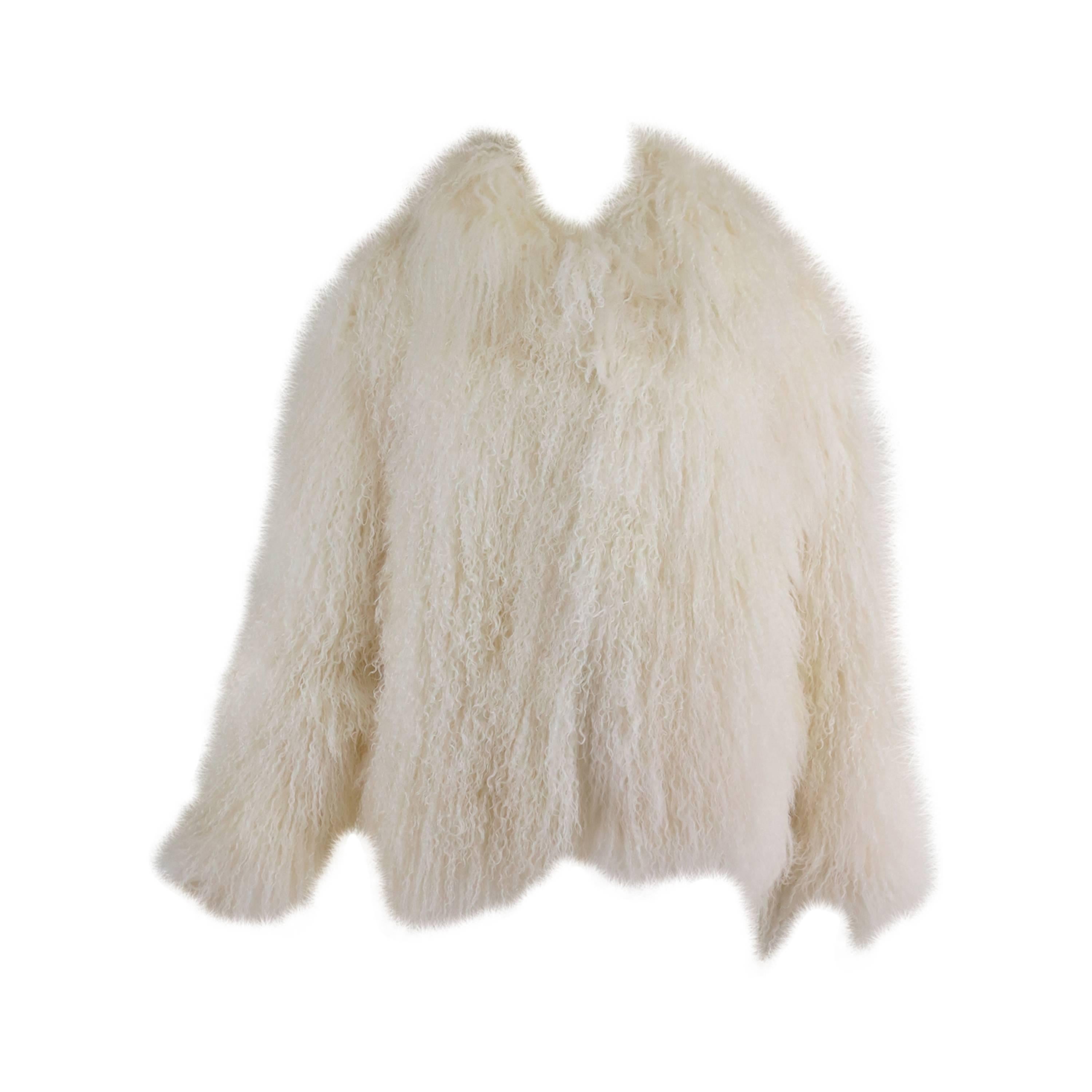 Mongolian lamb fur jacket in white Marvin Richards 1980s Unworn