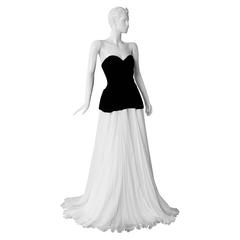 Alexander McQueen Entrance Black Velvet White Chiffon Dress Gown  NEW