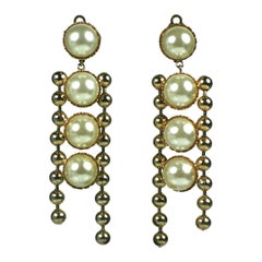 Claire Deve Pearl and Gilt Ball Shoulder Duster Earclips