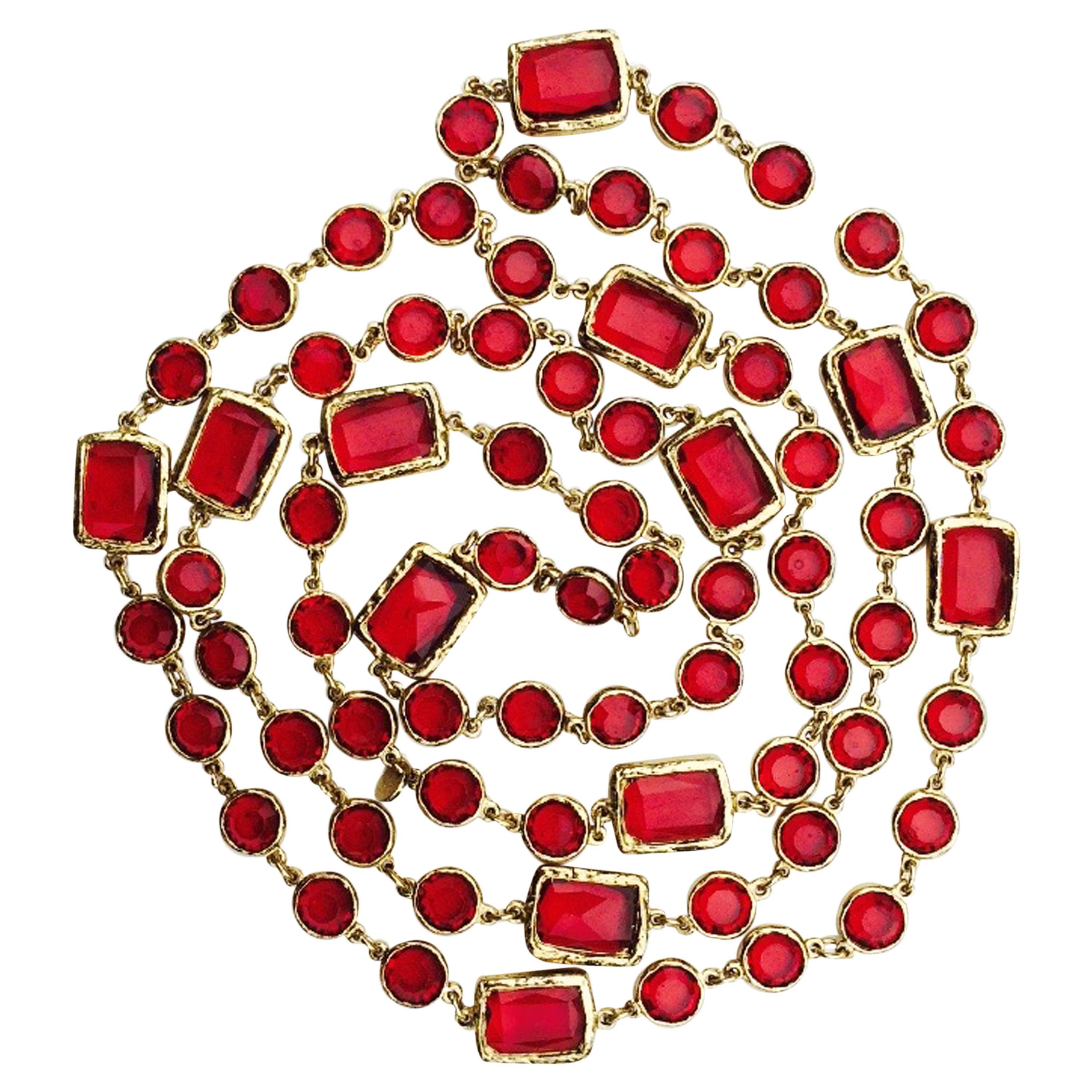 Chanel Red Crystal Sautoir Necklace 1981