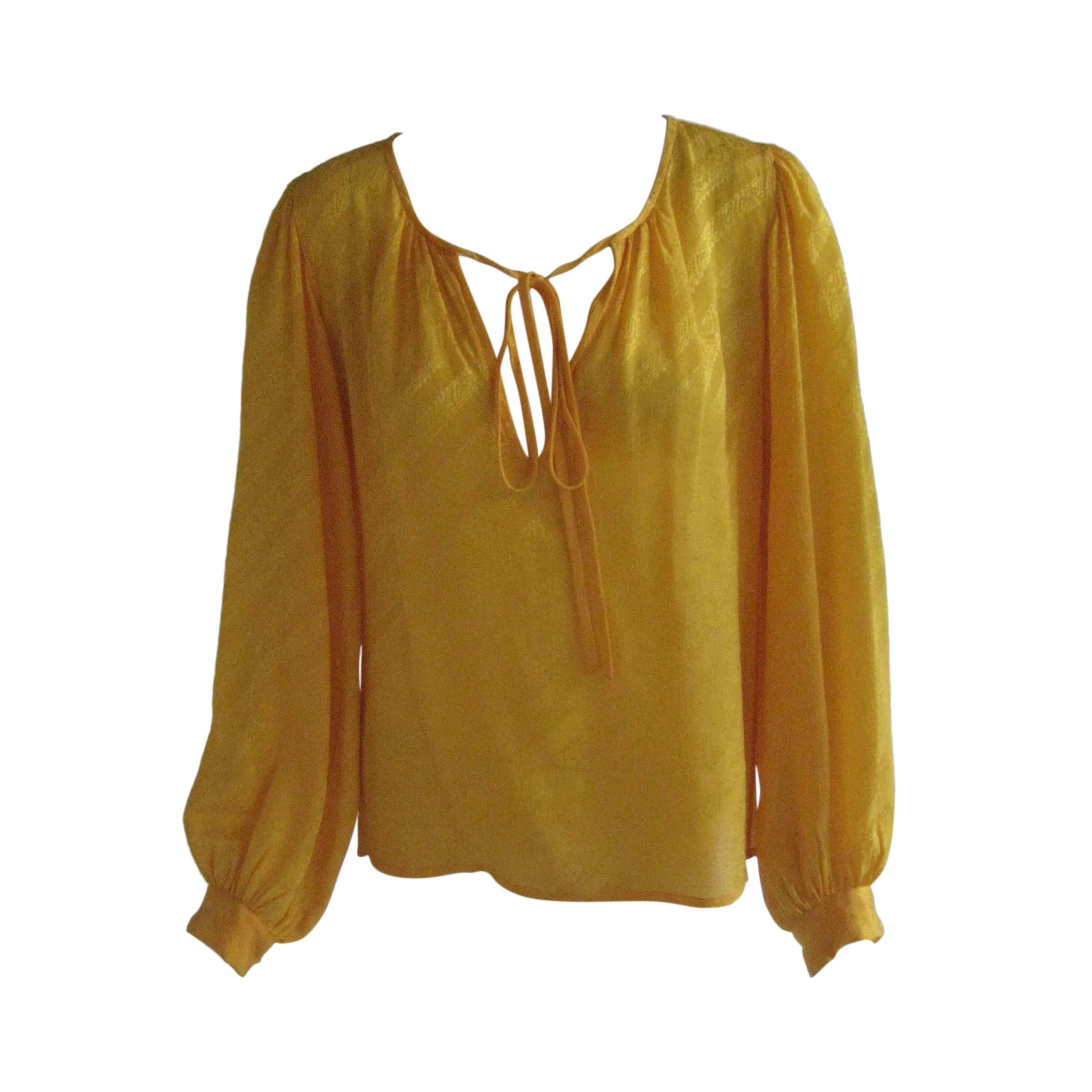 1970s Yves Saint Laurent Goldenrod Silk Peasant Blouse For Sale