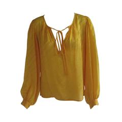 1970s Yves Saint Laurent Goldenrod Silk Peasant Blouse