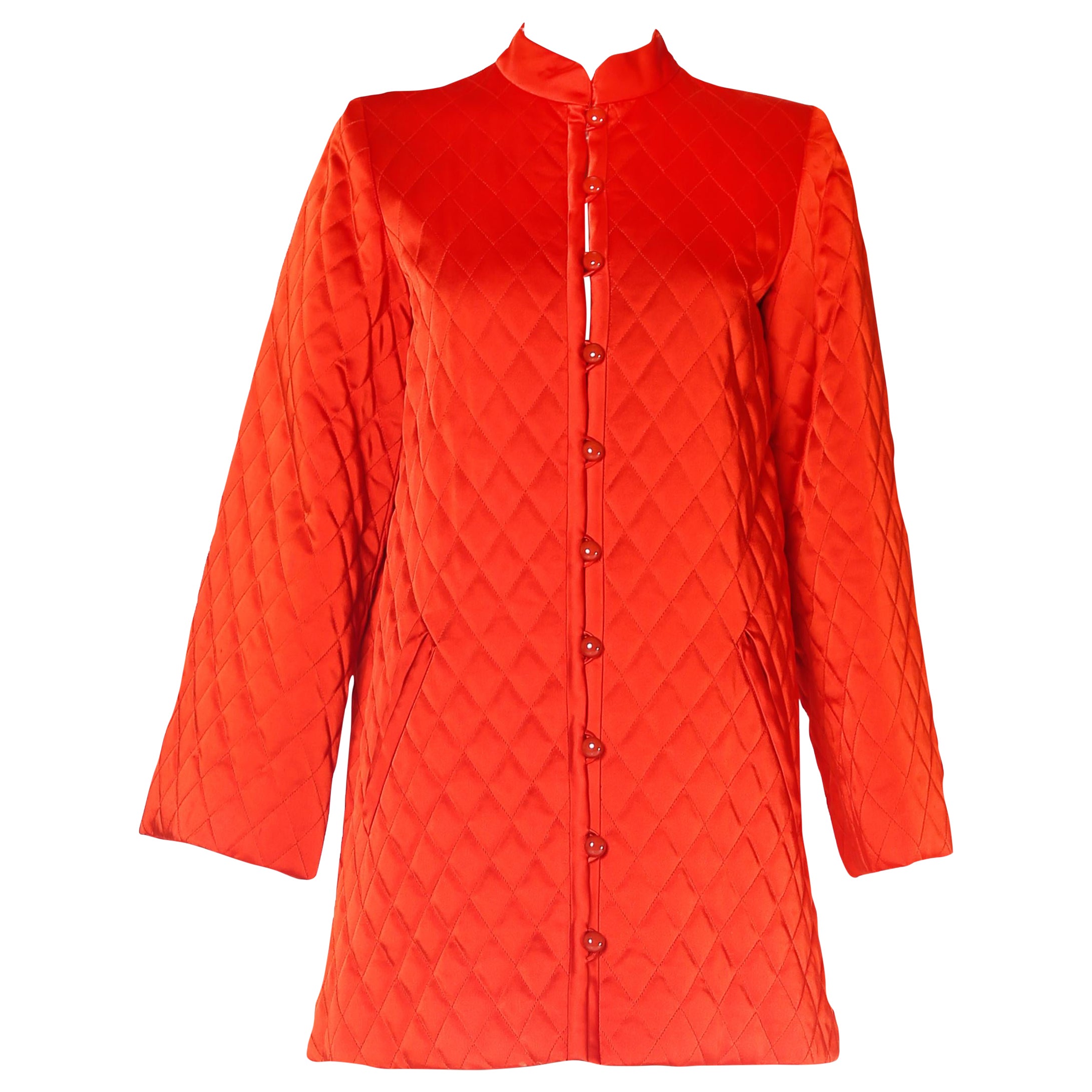 1970's Yves Saint Laurent Red/Orange Quilted Jacket For Sale