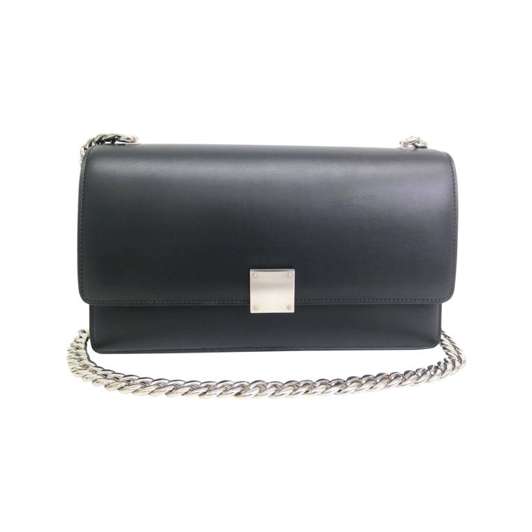 Celine Black Leather Silver Chain Hardware Crossbody Shoulder Bag at ...
