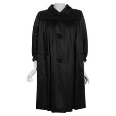 Vintage 1951 Traina-Norell Couture Black Duchess Satin Voluminous Pleated Coat
