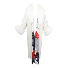 Manteau vintage Hanae Mori Couture en fourrure blanche avec doublure en soie (années 1980)