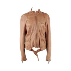 ROBERTO CAVALLI Italian Tan Beige LEATHER JACKET w/ Silk Lining Size M 1