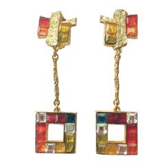 Vintage 1990's Christian Lacroix multi coloured glass drop earrings