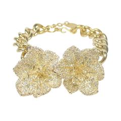 ALEXANDER McQUEEN Large Floral Choker in Gold Hue with Rhinestones