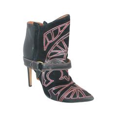 Isabel Marant Black & Red Suede & Leather "Blackson" Cowboy Bootie - 40