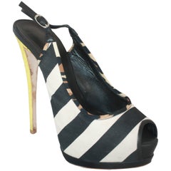 Guiseppe Zanotti Black & White Canvas w/ Yellow Python Platform Slingbacks - 41 